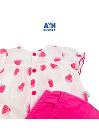 Bộ quần áo lửng bé gái họa tiết Dâu nơ quần hồng sen cotton boi - AICDBGFBYQZE - AIN Closet