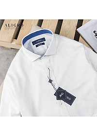 ÁO SƠ MI NAM TRẮNG DÀI TAY PHỐI CỔ XANH ALIGRO DÁNG SLIMFIT MÃ ALGS194