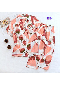 Bộ Đồ Pijama Nữ Mặc Nhà, Quần Áo Ngủ Nữ Ngắn Tay Azuno BN196 Chất Liệu Cotton Lụa Cho Mùa Hè 