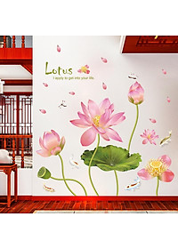 [ Size Lớn ] Decal dán tường kết hợp Hoa Sen Hồng và Bụi Tre  AM9104+XL8292