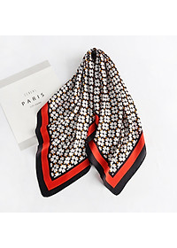 Khăn lụa turban vuông vintage hoa 4 cánh may mắn phong cách Nhật (70x70cm) AKL95