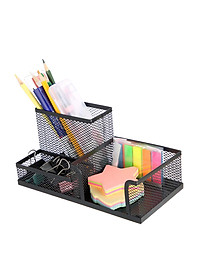 Khay cắm bút, khay đựng bút, hộp đựng bút để bàn 3 ngăn kim Loại màu đen đồ dùng văn phòng Legaxi