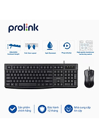 Bộ bàn phím chuột có dây PROLiNK PCCM2003 Fullsize cao cấp, chống thấm nước, độ nhạy cao dành cho máy tính, Laptop – Hàng chính hãng