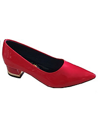 Giày cao gót bít mũi đế vuông 3cm Trường Hải da bóng màu đỏ thời trang cao cấp CG0121