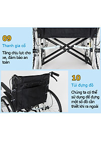 Xe lăn đa năng có bô vệ sinh, có thắng NIKITA S213-5 dành cho người khuyết tật, bệnh nhân, người già 2024