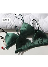 Áo Lót Bralette Vải Satin Dây Mảnh Không Gọng Viền Ren B066