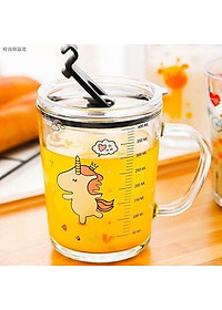 Ly thủy tinh chịu nhiệt nóng lạnh có Nắp 400ml Cốc Có Vạch Chia Mức Tiện Dụng Tặng Kèm Ống Hút Silicon Dẻo Cao Cấp