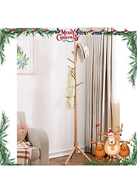 Cây treo quần áo 3 chân 8 nhánh treo bằng gỗ cao su màu tự nhiên