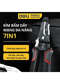 Kìm Bấm Dây Điện Đa Năng Deli - Kết hợp uốn, cắt, bấm, tách dây - Chất liệuThép Cao Cấp, Điều Chỉnh Lực Tuốt Dây Dễ Dàng