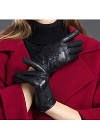 Găng tay da cừu nữ cao cấp - BHY8758 Bao tay da nữ, Da thật không bong tróc đứt gãy