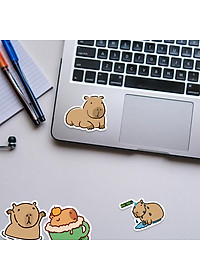 Sticker capybara chuột lang nước hoạt hình cute dán mũ bảo hiểm, guitar, ukulele, điện thoại, sổ tay, laptop-mẫu S66