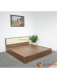 Giường Ngủ Gỗ Mdf Phủ Melamine Bọc Nệm Có Ngăn Kéo Màu Óc Chó + Trắng