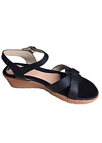 Giày sandal nữ đê xuồng 5cm da bò thật màu đen Trường Hải SDNTH0113