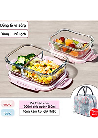 Bộ 2 Hộp Cơm Văn Phòng, Chất Liệu  Thủy Tinh Chịu Nhiệt Tốt, Nắp Nhựa PP Cao Cấp An Toàn Sức Khoẻ Kèm Túi Xách Tiện Lợi- Hàng Chính Hãng MINIIN