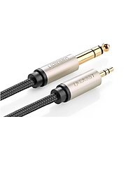 Cáp 3.5mm TRS ra 6.35mm TS Stereo Pro Audio mạ vàng 24K 2M màu xám đen  Ugreen 127AT10628AV Hàng chính hãng