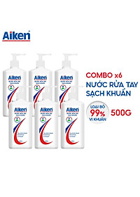 Combo 6 nước rửa tay xà phòng sạch khuẩn Aiken 500g/chai