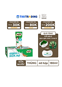[Tặng Balô hoặc gối cổ] Thùng 48 Hộp Sữa Nestlé MILO A2 MỚI  (180ml / Hộp)