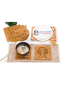 Combo 5 đế lót nồi bằng gỗ chịu nhiệt hình thú (giao mẫu ngẫu nhiên)