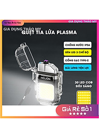 Bật lửa điện độc lạ sạc pin công nghệ điện tử tạo 4 tia plasma chống gió có đèn led chống nước