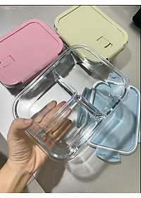 Thố thuỷ tinh đựng cơm 3 ngăn tặng kèm bộ đũa thìa Inox( giao mầu ngẫu nhiên )