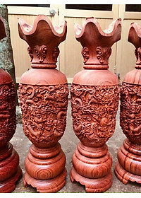 Đôi lộc bình bằng gỗ hương trạm khắc cửu long kt cao 60cm