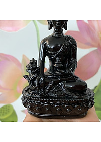 Tượng đá Phật Dược Sư Lưu Ly Quang ngồi tòa sen - Cao 12cm - Màu đen