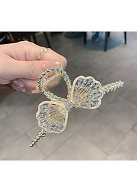 Kẹp tóc kim loại dạng dài nơ đính đá sang trọng ( mẫu mới )