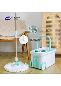 Combo 3 Bông Lau + 1 Bộ Lau Nhà MyJae Đài Loan Sợi Microfiber Xoay Siêu Tốc 360 Độ Thông Minh 129.5cm
