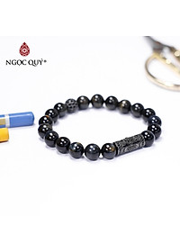 Vòng tay đá mắt hổ xanh đen phối charm hợp kim 8mm mệnh thủy,mộc - Ngọc Quý Gemstones