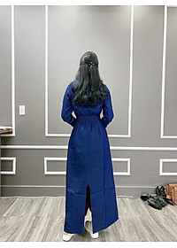 Áo chống nắng toàn thân nữ vải bò Jean 2 lớp dài kín chân - ao chong nang toan than nu vai bo 2 lop