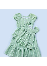 Đầm bé gái họa tiết Caro nhí xanh cốm cổ thuyền cotton - AICDBGEMOBK2 - AIN Closet