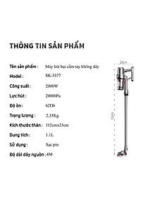 Nơi bán Máy hút bụi cầm tay SOKANY LOẠI SẠC PIN KHÔNG DÂY công suất 2000W lực hút cực mạnh 20000Pa - SK3377