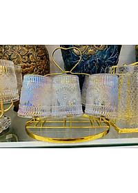 BỘ 6 CỐC THỦY TINH CHỊU NHIỆT CAO CẤP  UỐNG NƯỚC HOA VĂN TRỐNG ĐỒNG DẬP NỔI - ANTH674