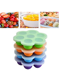 Silicone Infant Breast Milk Freezer Tray Weaning 7 Grids w/ Lid Crisper Ice Mould for Vegetable & Fruit Purees