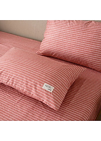 Bộ Ga Gối Cotton Tici Kẻ LIDACO Cao Cấp - Cam Kẻ Ngang