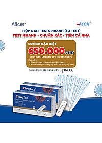Combo 2 hộp 5 Kit test nhanh Covid và 10 que bông vô trùng lấy mẫu dịch mũi Acon FlowFlex thương hiệu Mỹ Abcare