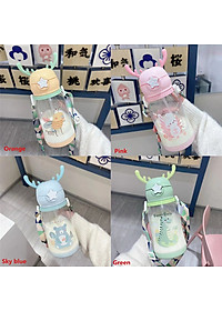 Bình Nước Thể Thao Có Ống Hút 600ml Hình Gạc Nai Hươu Dễ Thương Nhiều Màu Sắc Cho Bé - Hàng Loại 1 - Chính Hãng MINIIN