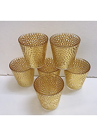 BỘ 6 CỐC THỦY TINH UỐNG  NƯỚC  MẠ VÀNG VÂN DẬP NỔI - VD40