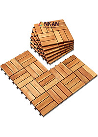 Vỉ Gỗ Lót Sàn Ban Công Thương Hiệu ANKAN Màu Nâu Vàng Loại 12 Nan, Ván Gỗ Lót Sàn Ngoài Trời, Sân Vườn, Hồ Bơi, Phòng Spa, Siêu Bền, Chịu Nước Tốt, Chống Trơn Trượt, Tiêu Chuẩn Xuất Khẩu (1 Vỉ)