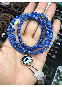 Vòng đeo tay, lắc tay phong thủy chuỗi hạt quấn 3 vòng mix phụ kiện hoa sen đá Sapphire nước ( Kyanite )