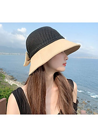 Nón nữ đi biển đẹp mũ rộng vành chống nắng UV cho nữ chất liệu cói vải gấp gọn dona2203204