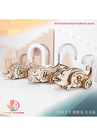 Mô hình gỗ chuyển động - Combo con nhím, tắc kè, cá voi - New Land MV05/6/7