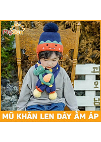 Set mũ nón khăn len trùm đầu cho bé trai - gái 1 2 3 4 5 6 7 8 tuổi mùa đông đẹp MySun
