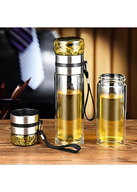 Bình Pha Trà Thuỷ Tinh 2 Lớp Cách Nhiệt Có Lõi Lọc Inox Chịu Nhiệt Cao Dung Tích 450ml Cầm Tay Tiện Lợi - HÀNG CHÍNH HÃNG MININ