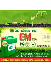 Chế phẩm sinh học EM gốc (EM1). Men vi sinh Đại Học Nông Nghiệp 1 Hà Nội. Chứa hàng tỷ bào tử hữu hiệu. Từ 1 lít EM gốc sản xuất ra 40 lít EM thứ cấp. Can 10 lít. HSD: 2 năm