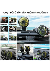 Quạt ô tô thông minh, quạt đôi đa năng xe hơi 12v, 24v xoay 360 tiện ích cao cấp mẫu mới loại tốt gió mạnh, phụ kiện ô tô