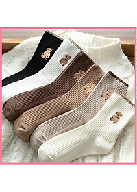 Tất Gấu Cổ Cao Nữ Họa Tiết Hình Gấu,{TP} Vớ Cổ Cao Nữ Hàn Quốc họa tiết