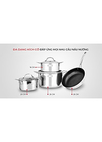 Bộ Nồi Chảo Inox 304 3 Lớp Đáy Liền Cao Cấp Elmich Trimax El3742 - 4 Chiếc Size 18cm, 20cm, 26cm và Chảo 26cm