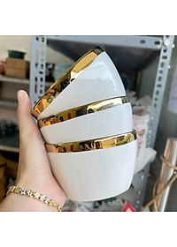 Bộ 6 Bát Sứ Màu Xanh-Trắng Viền Mạ Vàng Cao Cấp- Tặng Kèm Đũa Phong Cách Nhật- Hàng Chính Hãng MINIIN
