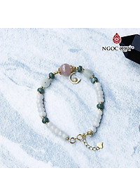 Vòng cẩm thạch phỉ thúy phối thạch anh hồng charm bạc mạ vàng - Ngọc Quý Gemstones